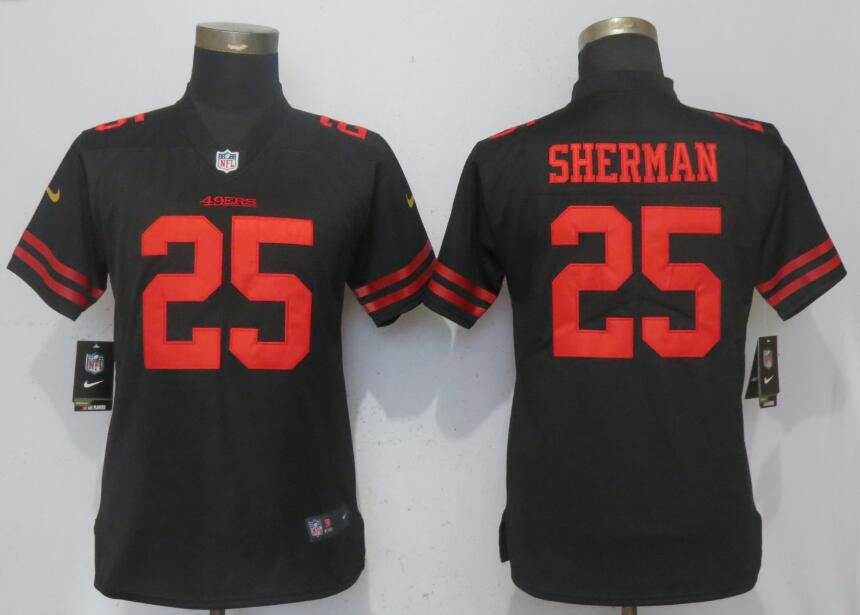 Women San Francisco 49ers #25 Sherman Black Nike Vapor Untouchable Playe NFL Jerseys->new york jets->NFL Jersey